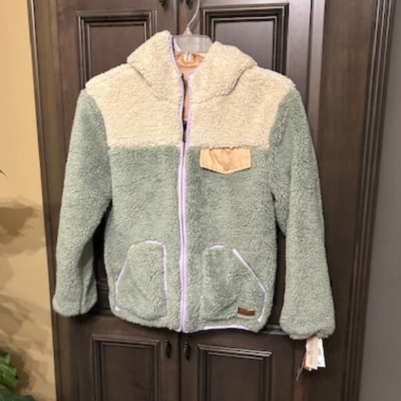 Koolaburra By UGG Khaki Reversible Elasticated Cuffs Hood Sherpa Jacket - Picture 1 of 12